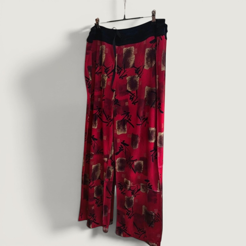 Chico's Travelers Red Abstract Print Wide Leg Drawstring Pants Size 3